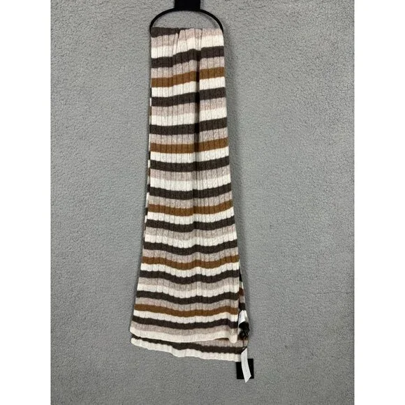 Charter Club Luxury 100% Cashmere Striped Scarf Brown/White/Beige One Size NWT's - Picture 3 of 6